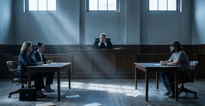 Courtroom still from WEST